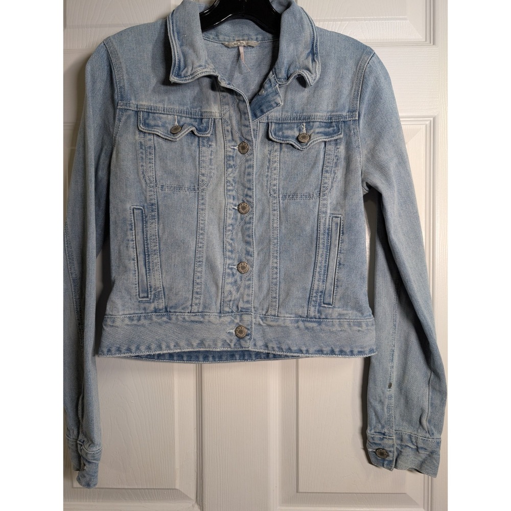 FREE PEOPLE Womens XS‎ Blue Denim Button-Up Pockets Jean Jacket - Picture 1 of 8